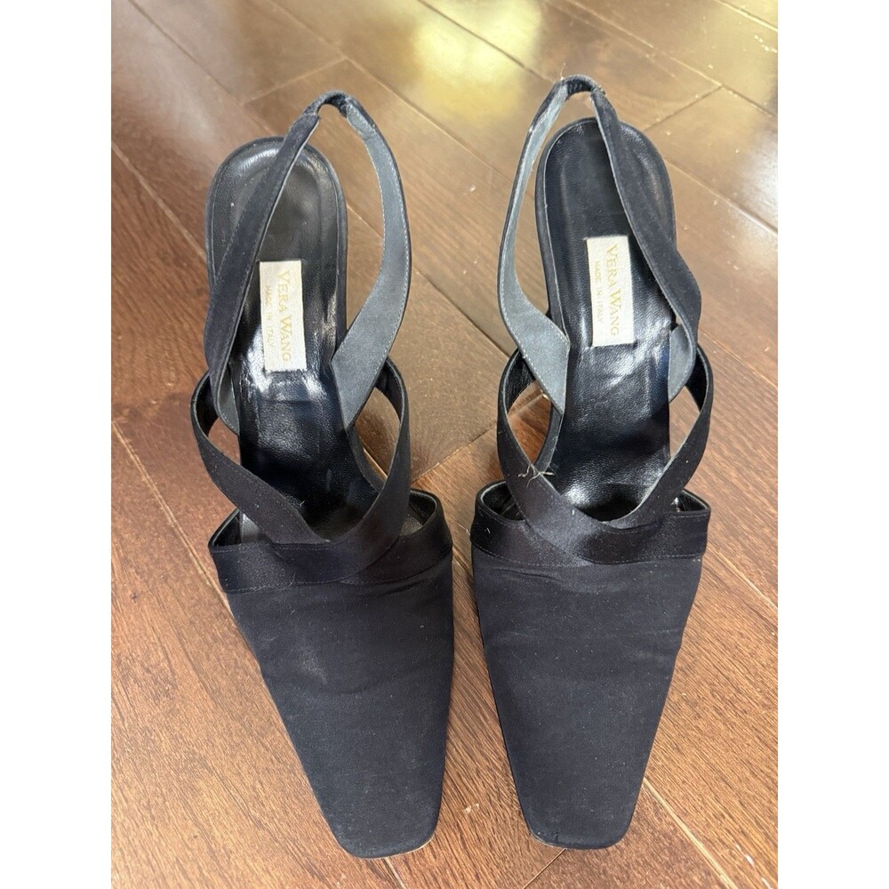 Vintage Vera Wang Black Suede Slingback Heels Womens 7.5 M Made in Italy